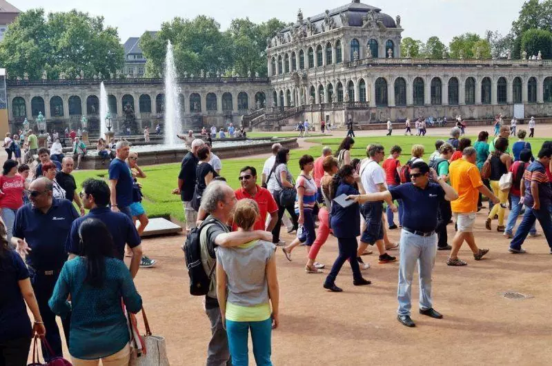 Groups of tourists at an attraction