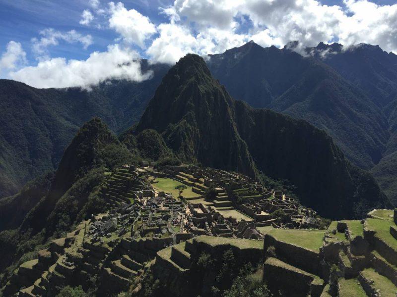 Iconic Machu Picchu outline of face in the mountain
