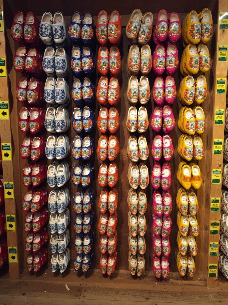 Clogs displayed on a wall
