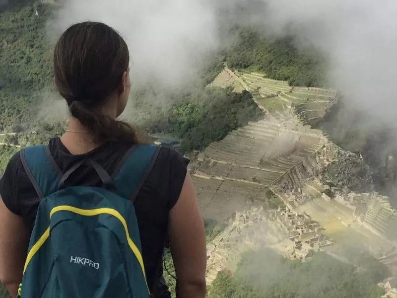 Women looking at Machu Picchu from Huayna Picchu