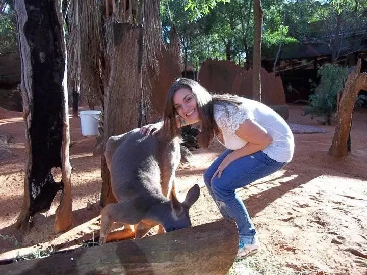 Petting a kangaroo at Wild Life Sydney Zoo