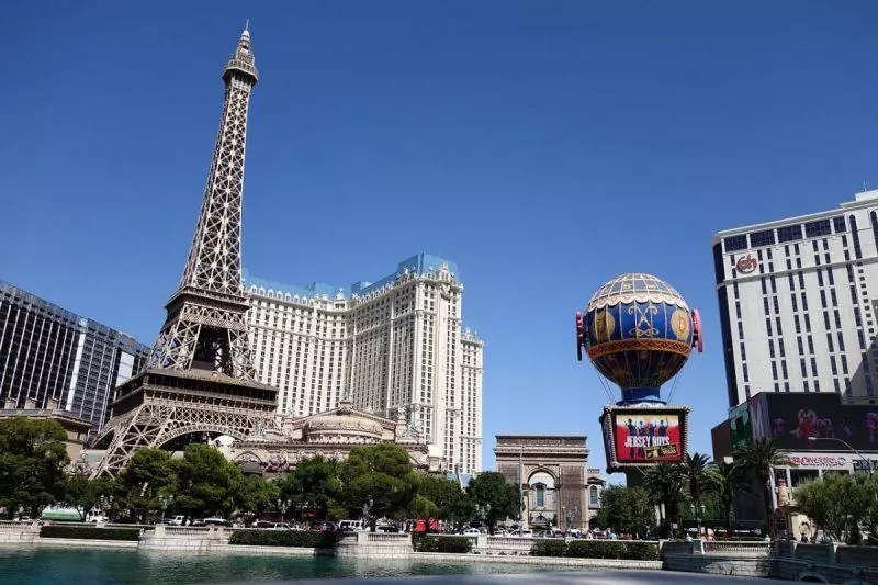 Downtown Vegas strip with Eiffel Tower