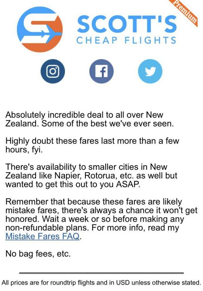 Screenshot of actual error fare showing before and after pricing correction