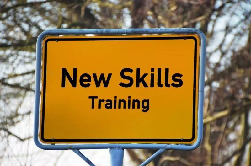 Road sign saying "New Skills Training"