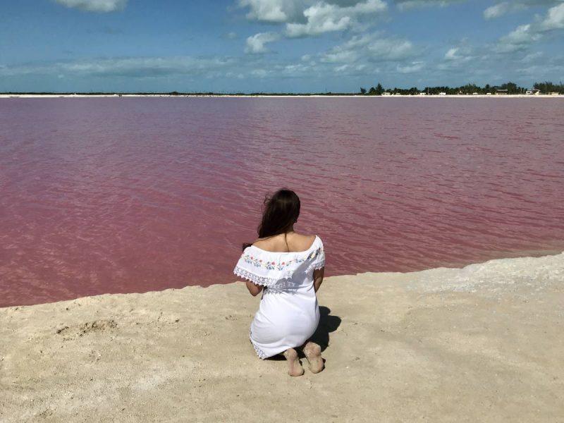 Sitting by the pink lakes of the Yucatan