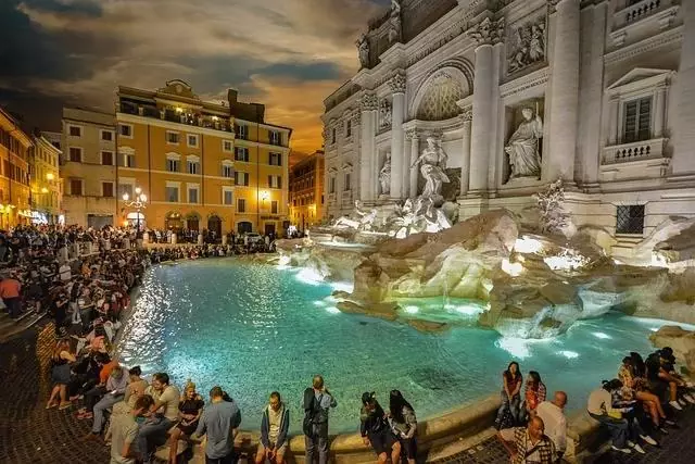 View of the Trevi Fountain at night