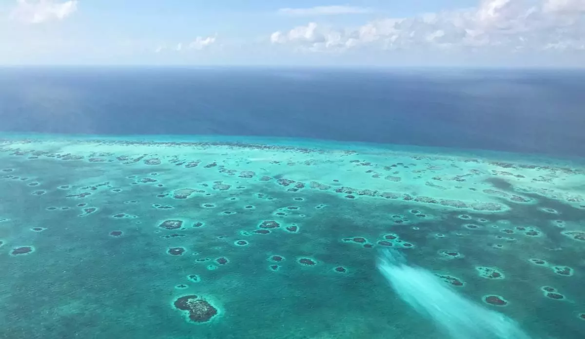 View of the ocean in Belize from above