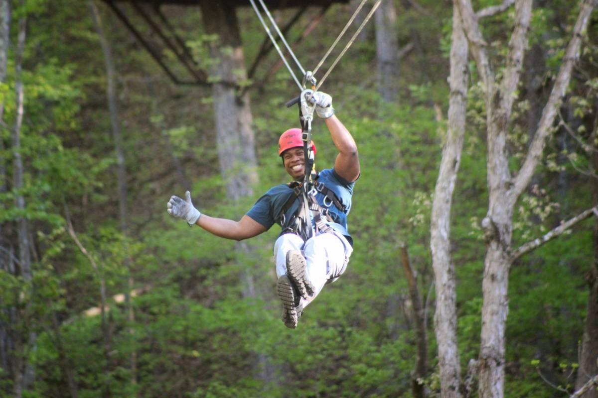 Man ziplining 