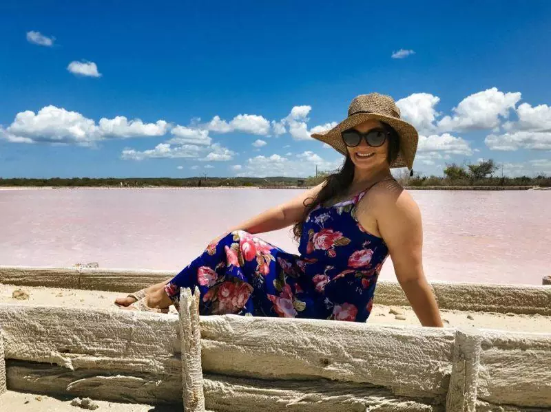 Posing by the pink lakes