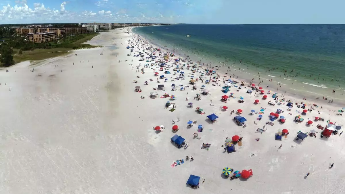 View of crowds at Siesta Key Beach