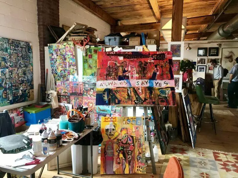 Paintings in an artist's studio