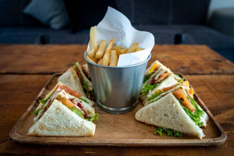 Club sandwich and French fries