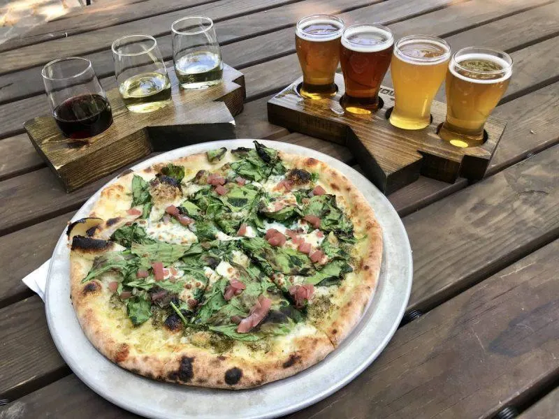 Pizza with beer and wine flights