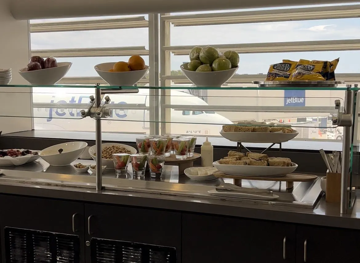 Fruit and snacks at an airport lounge