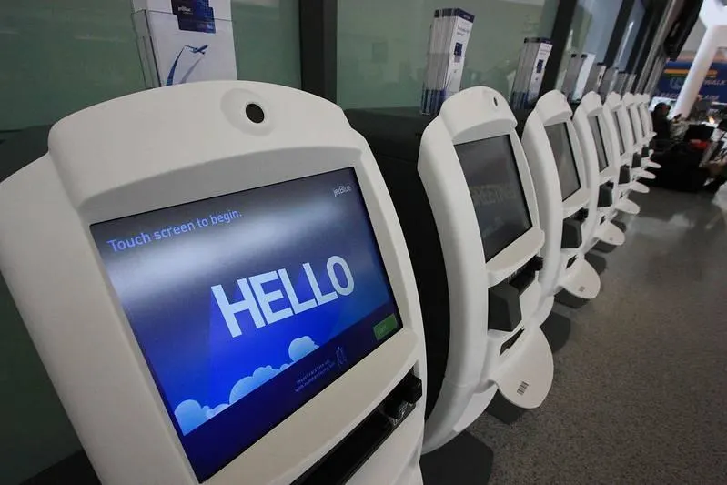 Self check-in monitors at the airport