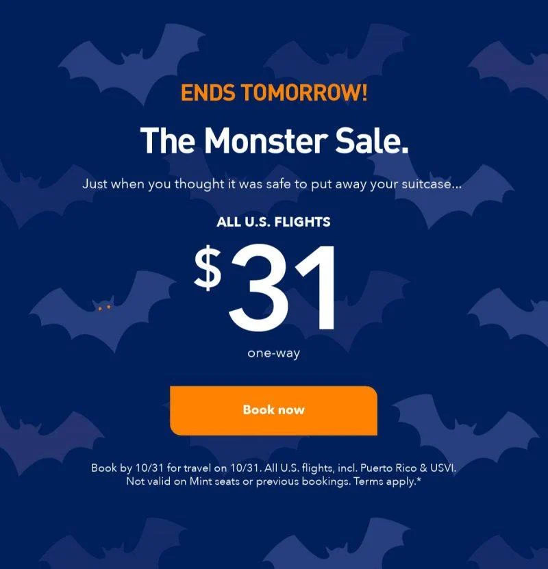 JetBlue promotion sent to email for $31 flight
