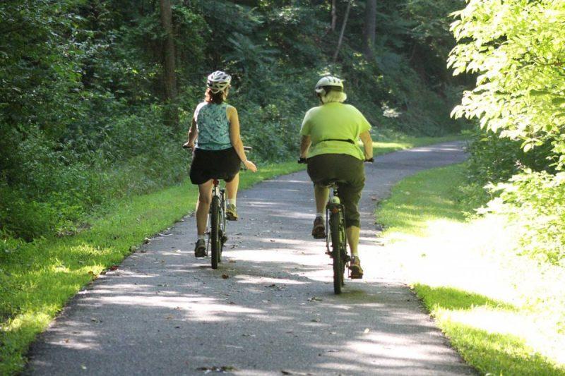 Women biking on a trail 