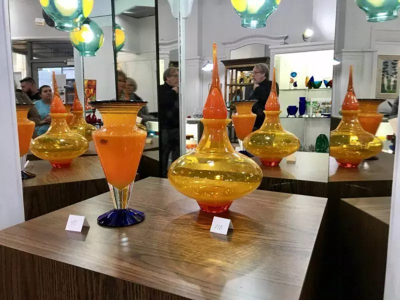 Glass items on display in store