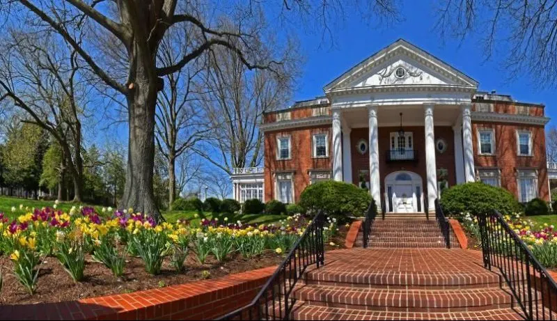 Steps leading to a colonial mansion