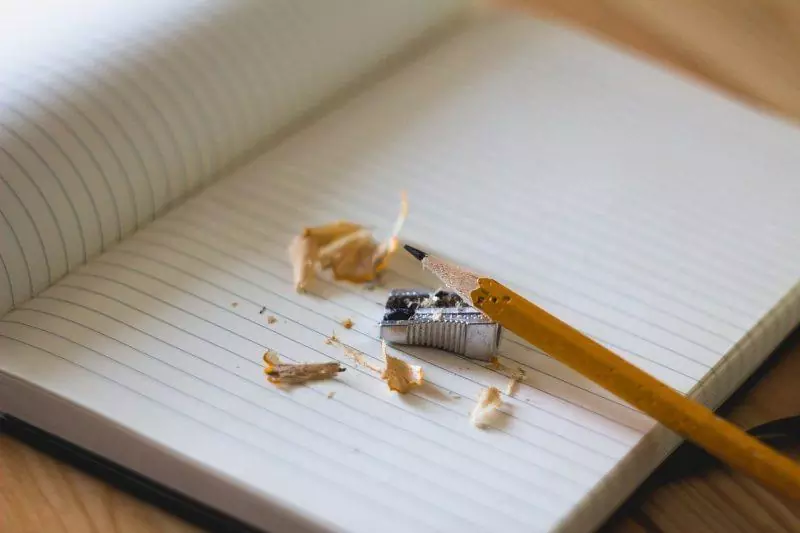 pencil sharpener on notebook