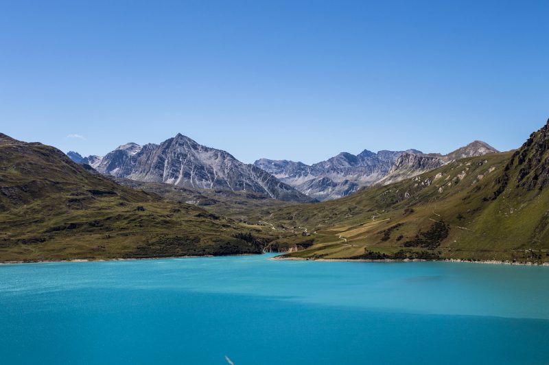 Blue lake surrounded by mountains