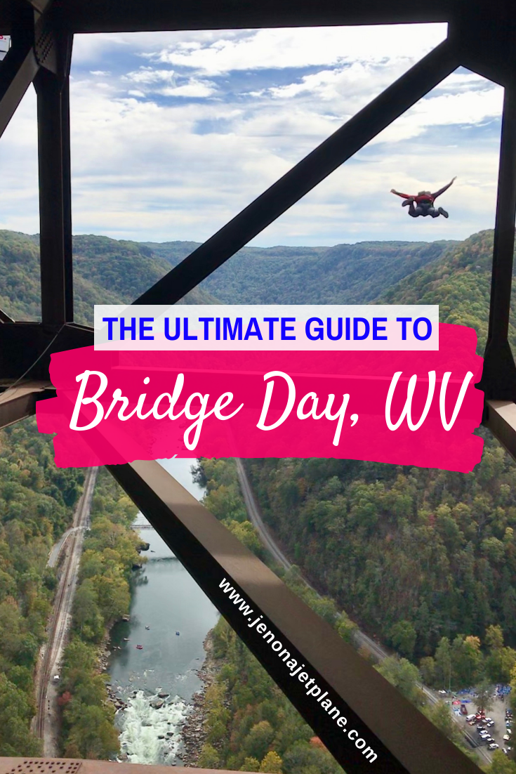 Bridge Day in West Virginia is an adrenaline junkie's dream! Learn all about this annual event where BASE jumpers throw themselves off the New River Gorge Bridge, the 3rd highest bridge in America. #bridgeday #bridgedaywv #bridgedaywestvirginia #newrivergorgebridge #westvirginiatravel