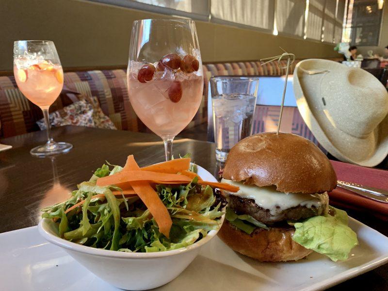 Hamburger and salad