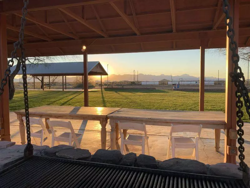 Sunset over patio area