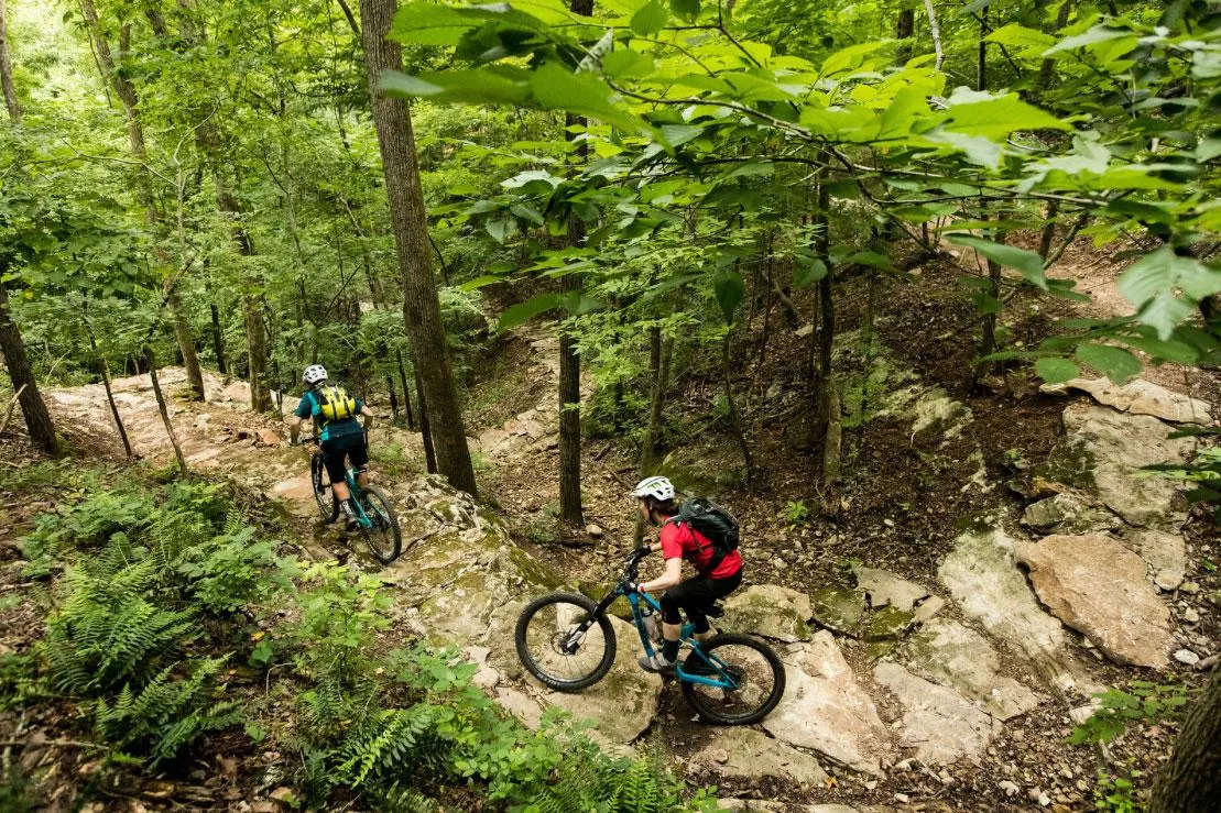 Mountain biking on trail in Bentonville