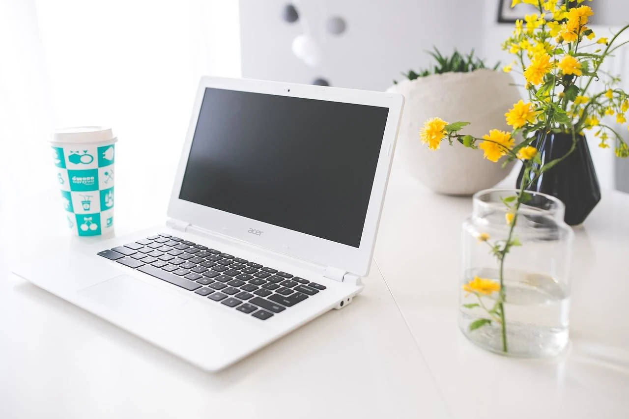 laptop and flowers