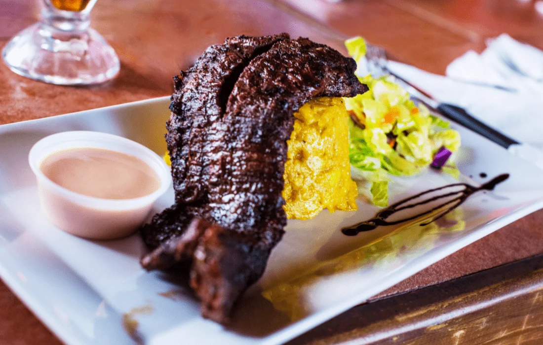 Steak and mofongo