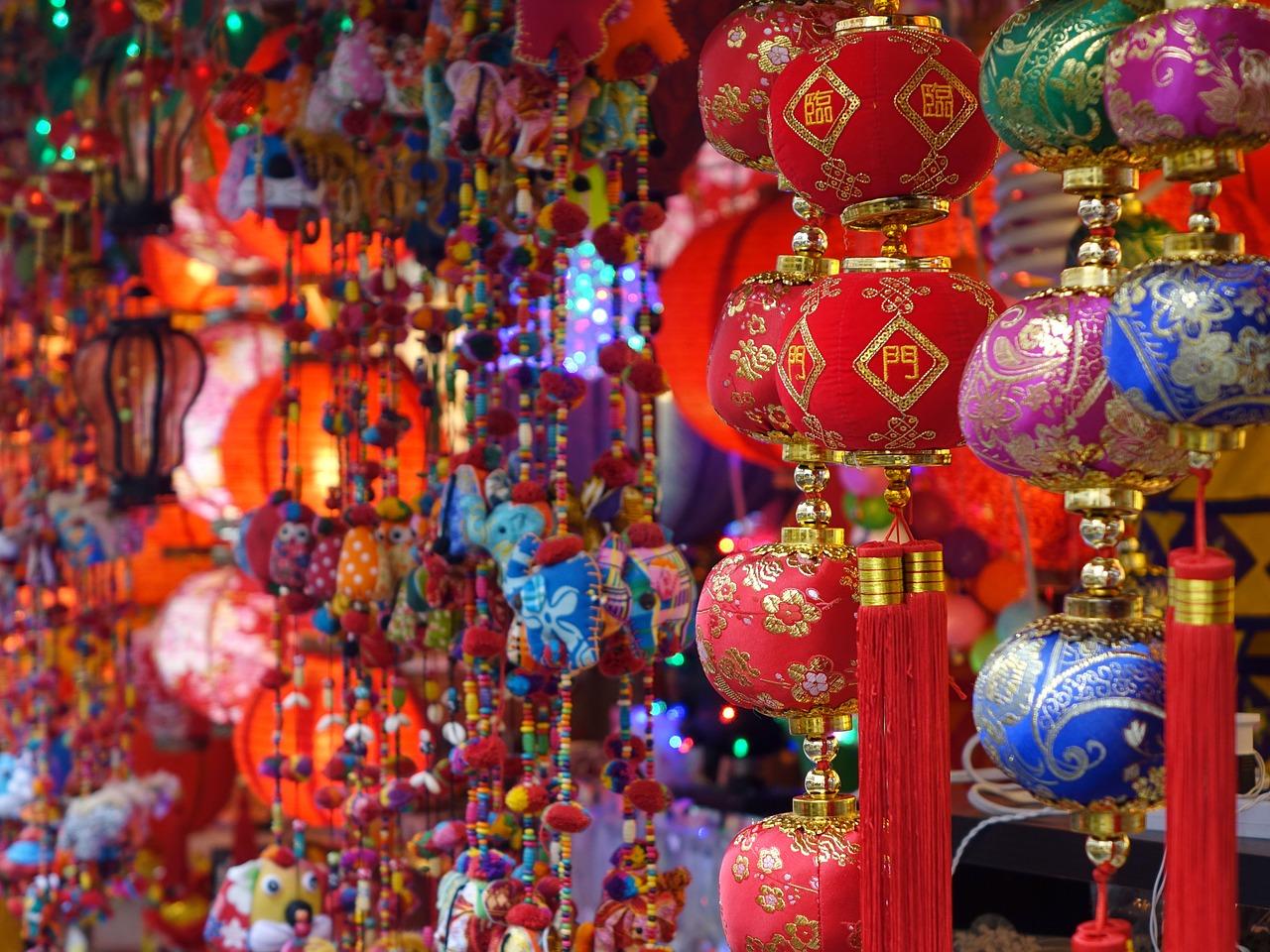 Lanterns hanging in a market