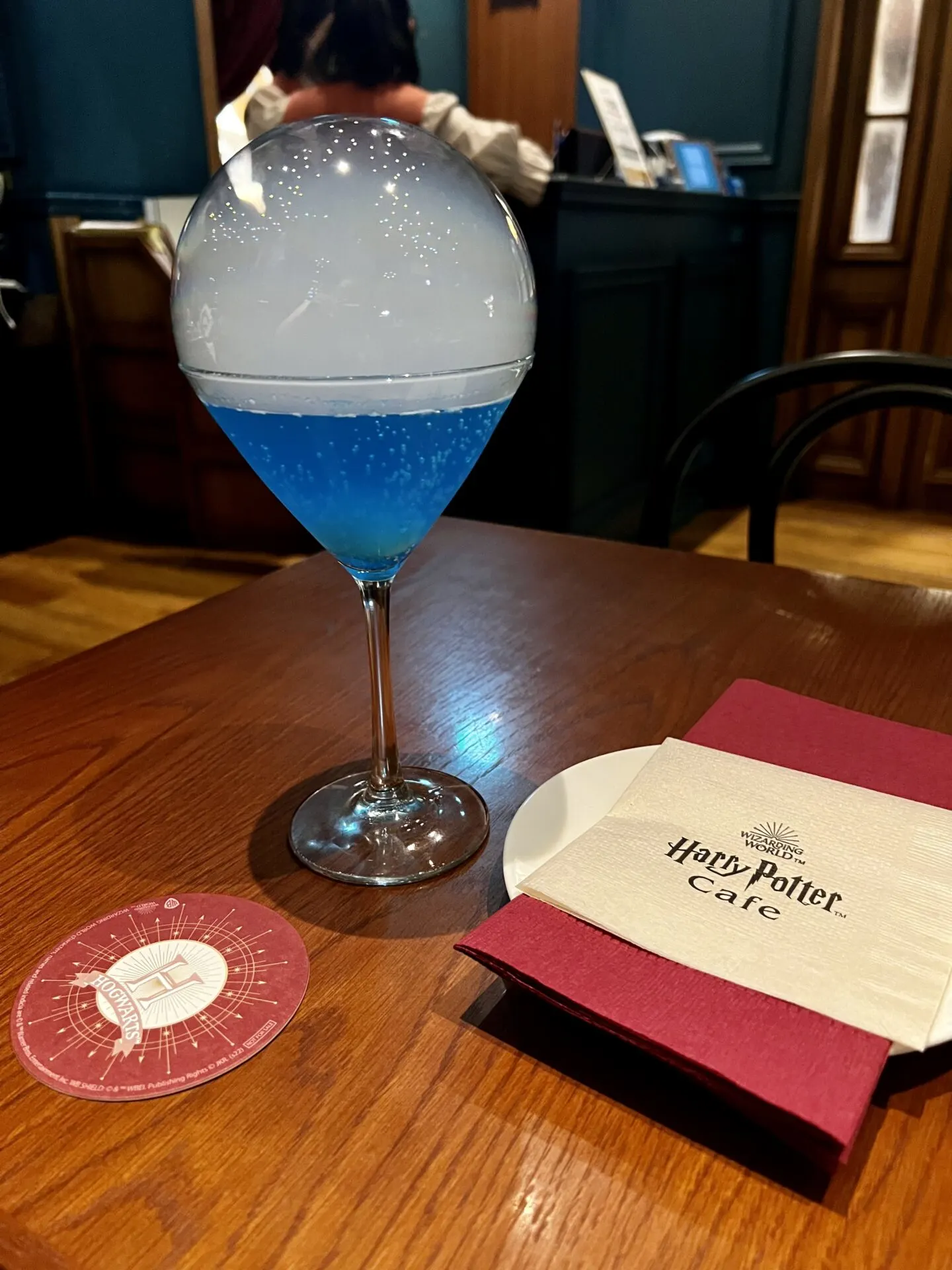 Blue drink with floating bubble on top
