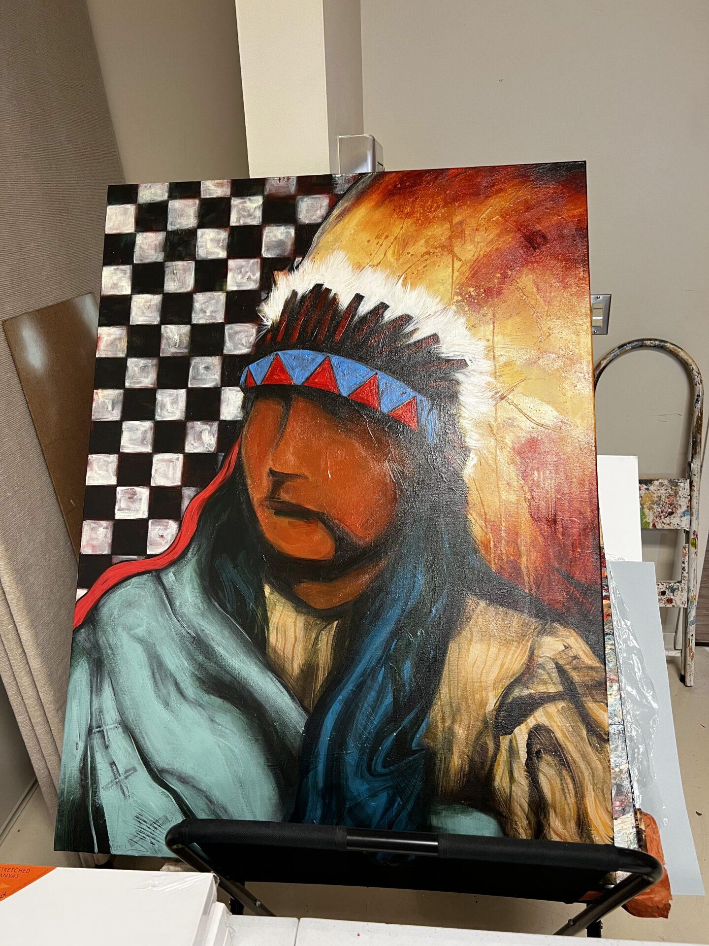Painting of Chickasaw warrior with headdress