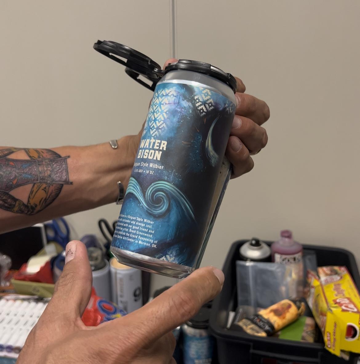 Beer can with artists bison design