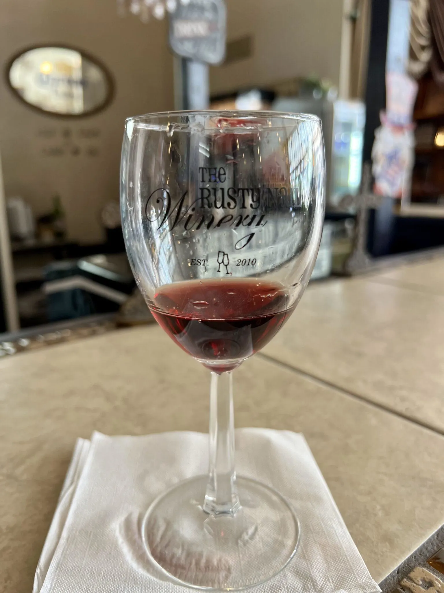 Glass of wine on a napkin