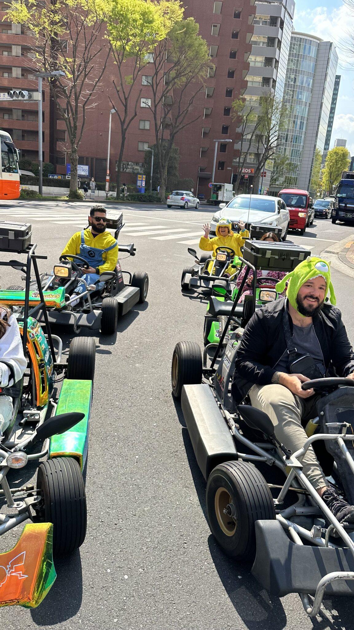 Monkey Kart group driving in the streets of Toyo