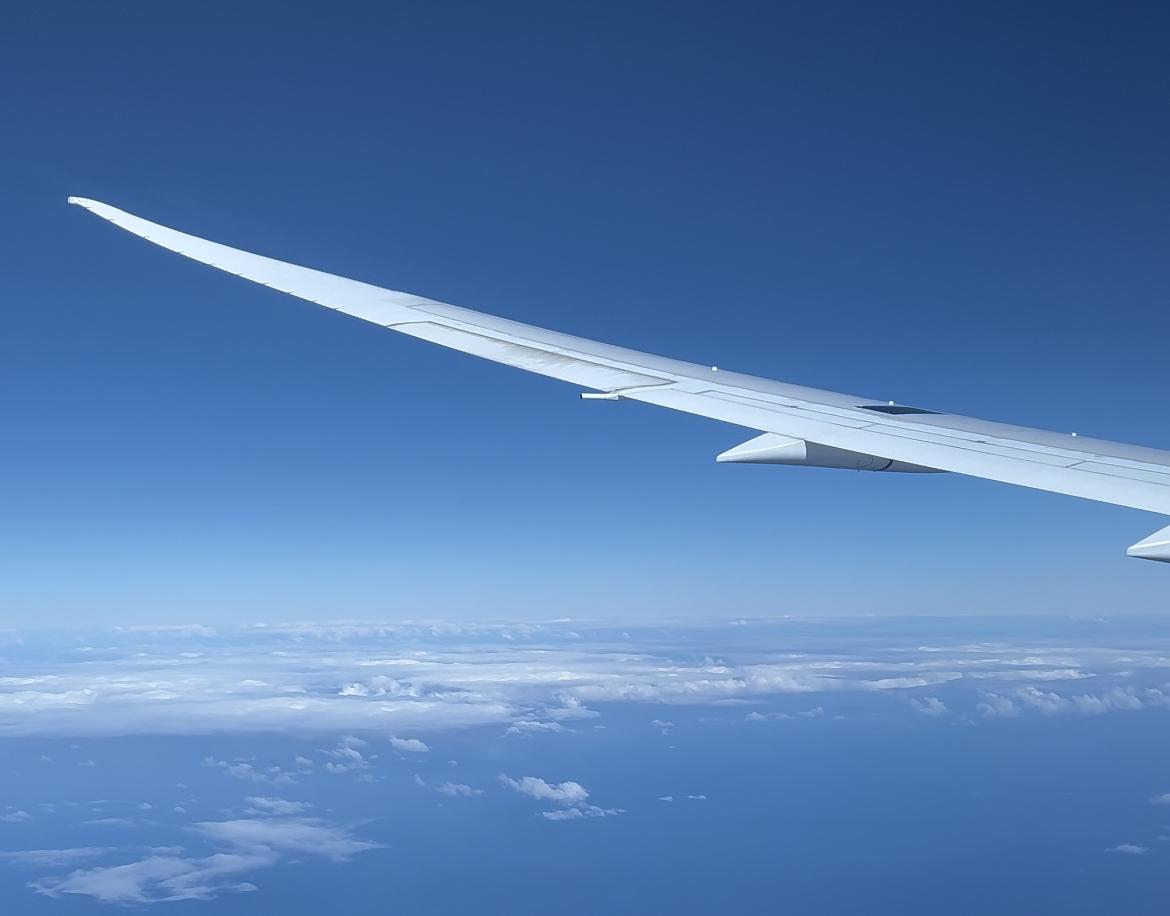Wing of plane while in the air