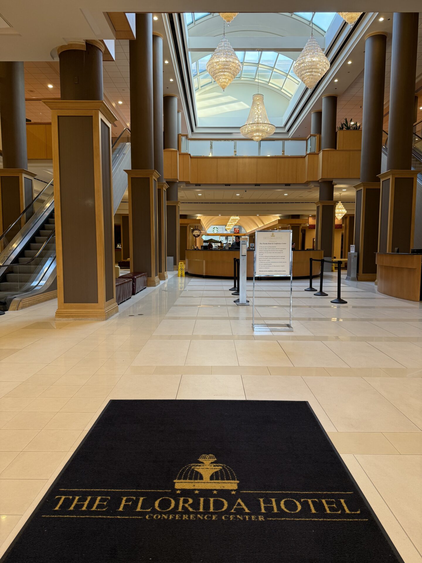 Entrance to the Florida Hotel with name on carpet
