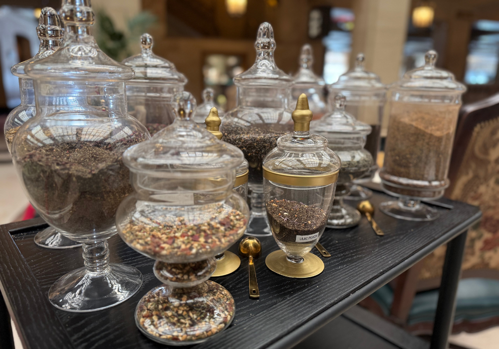 Collection of teas in glass jars