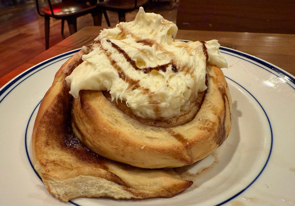 Giant cinnamon bun with extra frosting